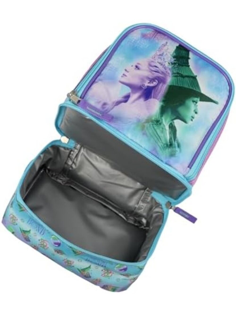 Insulated Dual Compartment Tote Bag - Glinda & Elphaba Design, 9" Lunch Box - Picture 3 of 7
